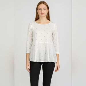 Maeve Anthropologie 6 Embroidered White Dotty Peplum Top